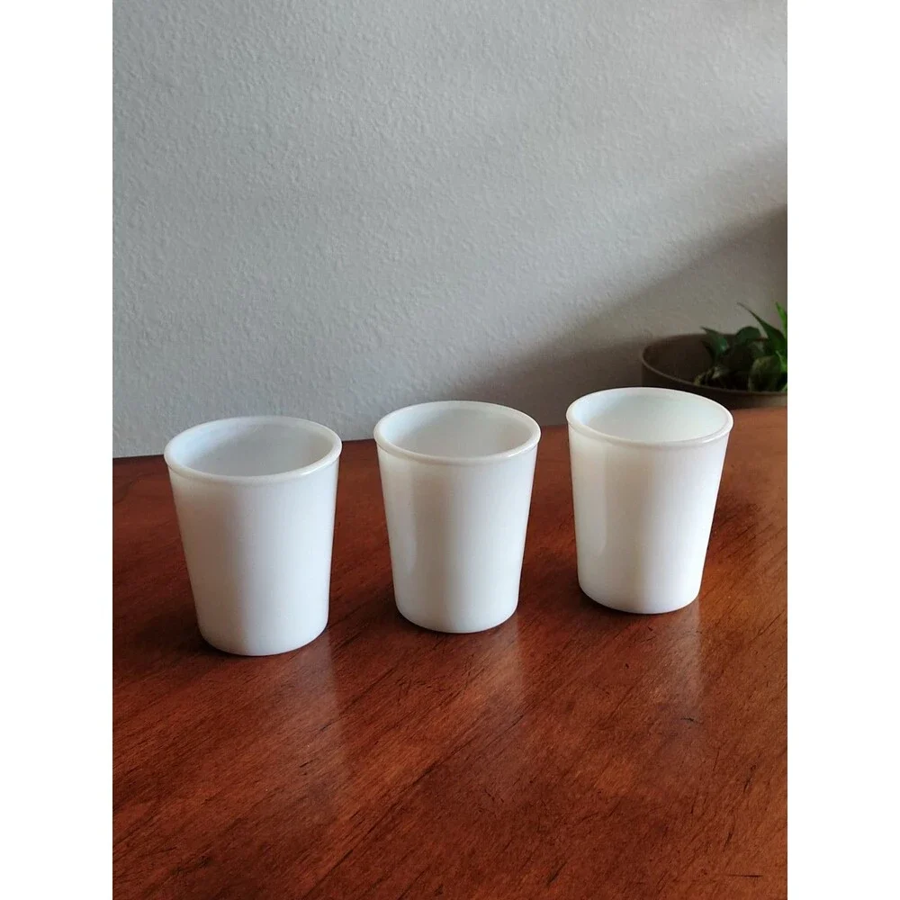 Lot 3x Vtg Opalescent Opaline Milk Glass Tumblers 3.5